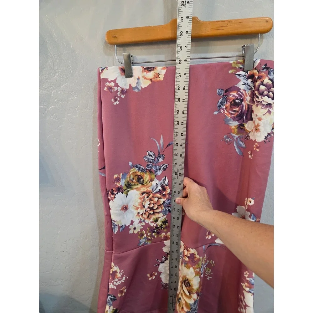 Haute Monde Mauve Floral‎ Trumpet Mermaid Midi Skirt Large HMS40072-U106